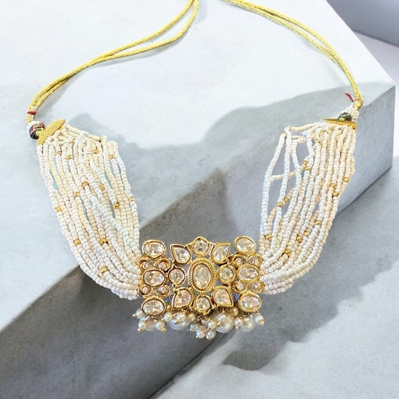 🎁 22K gold plated Kundan choker necklace  New Dehli India. Pearls and palki. - Picture 9 of 17